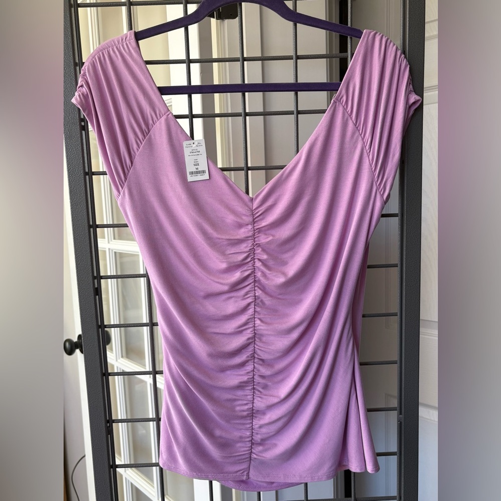 White House Black Market Lavender Reversible, Ruched Blouse Tee